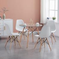 DORAFAIR Complet Verre Table et 4 Chaise de Salle à Manger Couleur Blanc Design Scandinave