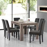 [en.casa] Table de salle à manger (chêne antique) + 6 chaise de salle à manger en gris foncé - 140x9