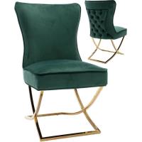 Chaise de salle à manger design avec capitonnage à l'arrière revêtement en velours vert et piètement