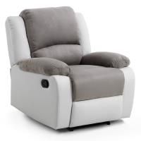RELAX Fauteuil relaxation - Simili et tissu blanc et gris - Style contemporain - L 86 x P 90 cm