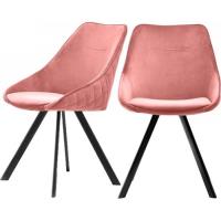 Chaise salle a manger / Chaise velours - JAREL - 50 cm - rose - pieds noirs - dossier matelassé