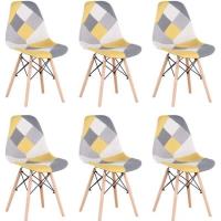 Lot de 6 Patchwork Eiffel Chaise de Salle a Manger Salon Chrome Rétro Moda Multicolore(jaune)