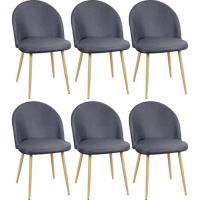 6 Chaise Salle à Manger en Tissu (gris foncé)  Design Retro Chaise scandinave avec Pieds en Metal Ef