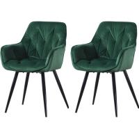 Chairs-Lot de 2 chaises de salle à manger en velours, Chaise rembourrée avec tissu et pieds en métal