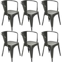 Lot de 6 Chaises de salle à Manger en métal Noir - Chaise industriel - Chaise  Avec dossier amovible