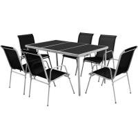 Ensemble de salle à manger d'extérieur 7 pcs table chaise de jardin Noir