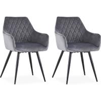 Chairs-Lot de 2 chaises de salle à manger en velours, Chaise capitonnée tissu et pieds métal Karie V