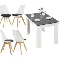 Table à manger + 4 chaise de salle à manger scandinave -Noir/Blanc