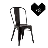 Lot de 8 Chaises design industriel Noir Chaise de Salle à Manger
