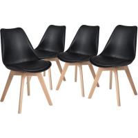 Dora  Lot de 4 chaises de salle à manger - Simili Noir-Tulip Chaise rembourrée Scandinave-Pieds en b