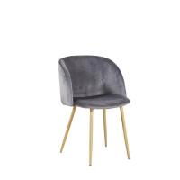 HJ Chaise en tissu velours rétro gris,Fauteuil salle à manger-Scandinave-Pieds en métal décor bois