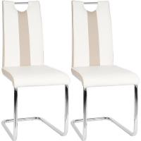 Lot de 2 Chaise de Salle à Manger Chaise Cantilever, Couleur: Beige et Blanc, 46 x 44 x 101cm