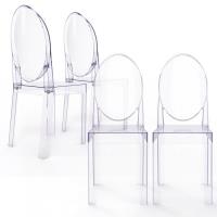 Lot de 4 Chaise de salle à manger transparente, Chaise de salon transparentes avec dossier ovale en 