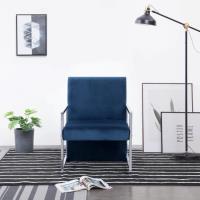 Fauteuil Salon JM - Chaise avec pieds en chrome Bleu Velours 53x69x73cm pour relax-2547