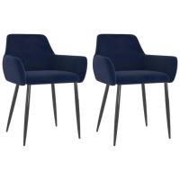 HMF© Lot de 2 Chaises de salle à manger Contemporain - Chaise de cuisine Chaise à dîner Bleu Velours