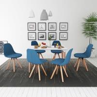 Ensemble de table et chaise à manger 7 pièces Blanc et bleu Meubles de salle à manger Classique Meub