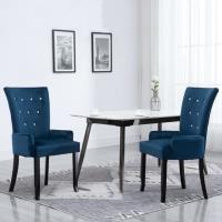 Vintage Chaise de cuisine - Chaise de salle à manger et accoudoirs 2 pcs Bleu foncé Velours - Fauteu