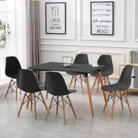 QIAN Table de Salle à Manger et 6 Chaises Ensemble - Moderne Cuisine Scandinave - Chaise Noir + Tabl