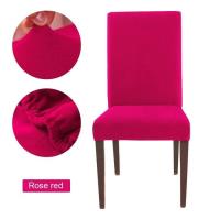 Rose Red-1piece -Housse de chaise en tissu peluche de couleur unie,Anti salissure,amovible,pour cuis