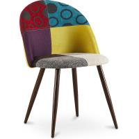 Chaise de salle à manger tapissée scandi retro design patchwork pieds en bois sombre - Evelyne Ray M