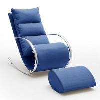 Fauteuil relax YANIS tissu bleu pouf indépendant structure métal - bleu