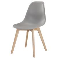 SACHA Chaise de salle à manger gris - Pieds en bois hévéa massif - Scandinave - L 48 x P 55 cm