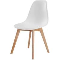 SACHA Chaise de salle à manger blanc - Pieds en bois hévéa massif massif - Scandinave - L 48 x P 55 