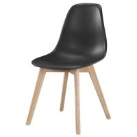 SACHA Chaise de salle à manger noir - Pieds en bois hévéa massif - Scandinave - L 48 x P 55 cm