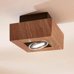 Arcchio plafonnier LED Vince, 14x14cm en aspect bois