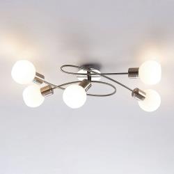 Beau Lindby plafonnier LED Elaina à 5 lampes, nickel mat