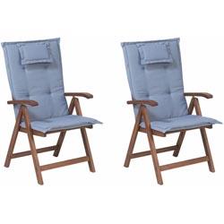 Beliani - Lot de 2 chaises de jardin pliantes en bois avec coussins bleus TOSCANA