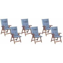 Beliani - Lot de 6 chaises de jardin pliantes en bois avec coussins bleus TOSCANA
