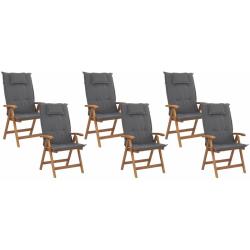 Lot de 6 chaises de jardin pliantes en bois coussins gris graphite JAVA - BELIANI
