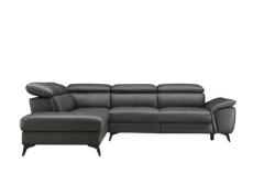 Canapé d'angle gauche relax électrique NEWPORT cuir buffle-croûte gris foncé