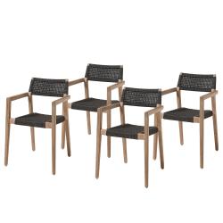 Chaise de salle à manger Vetter avec accoudoirs et structure en bois d'eucalyptus et corde en polyester gris foncé pour usage intérieur et extérieur