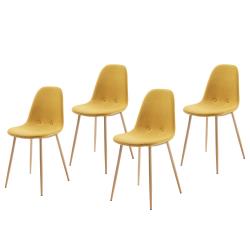 Chaise de salle à manger Yaren moutarde avec siège rembourré et pieds en acier avec effet bois - Kave Home