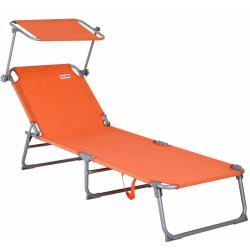 DEUBA - Chaise longue de jardin Transat Pliable Pare-soleil - Orange