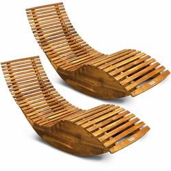 Deuba - 2x Chaise longue à bascule en bois d