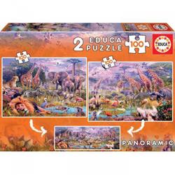 Educa - Puzzle Panoramic 2x100 pièces - Animaux Sauvages
