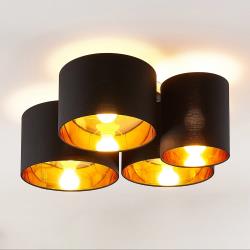 Lindby Laurenz plafonnier, 4 lampes, noir-doré