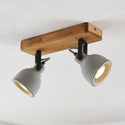 Lindby Mirka plafonnier LED, bois de pin, 2 lampes