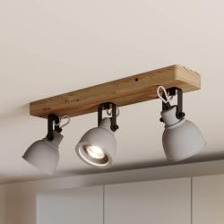 Lindby Mirka plafonnier LED, bois de pin, 3 lampes