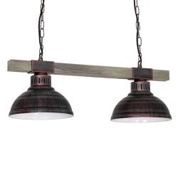 LUMINEX Suspension Hakon 2 lampes brun rouge/bois naturel