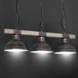 LUMINEX Suspension Hakon 3 lampes brun rouge/bois naturel