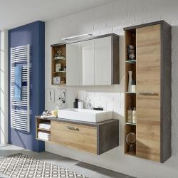 Meuble salle de bain mélaminé. Armoire de toilette avec miroir. L - H - P : 123 - 71 - 18 cm - Chêne