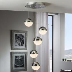 Schuller Suspension LED Sphere, à 5 lampes, chromé