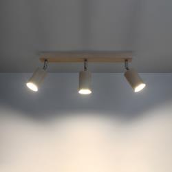 SOLLUX plafonnier avec spots Cre en bois à trois lampes