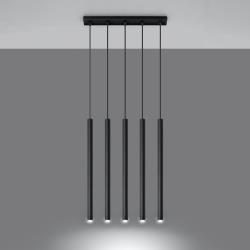 SOLLUX Suspension Thin noire, à cinq lampes, linéaire