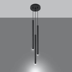 SOLLUX Suspension Thin noire, à trois lampes, ronde