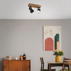 Spot pour plafond Arbo avec élément bois, 2 lampes